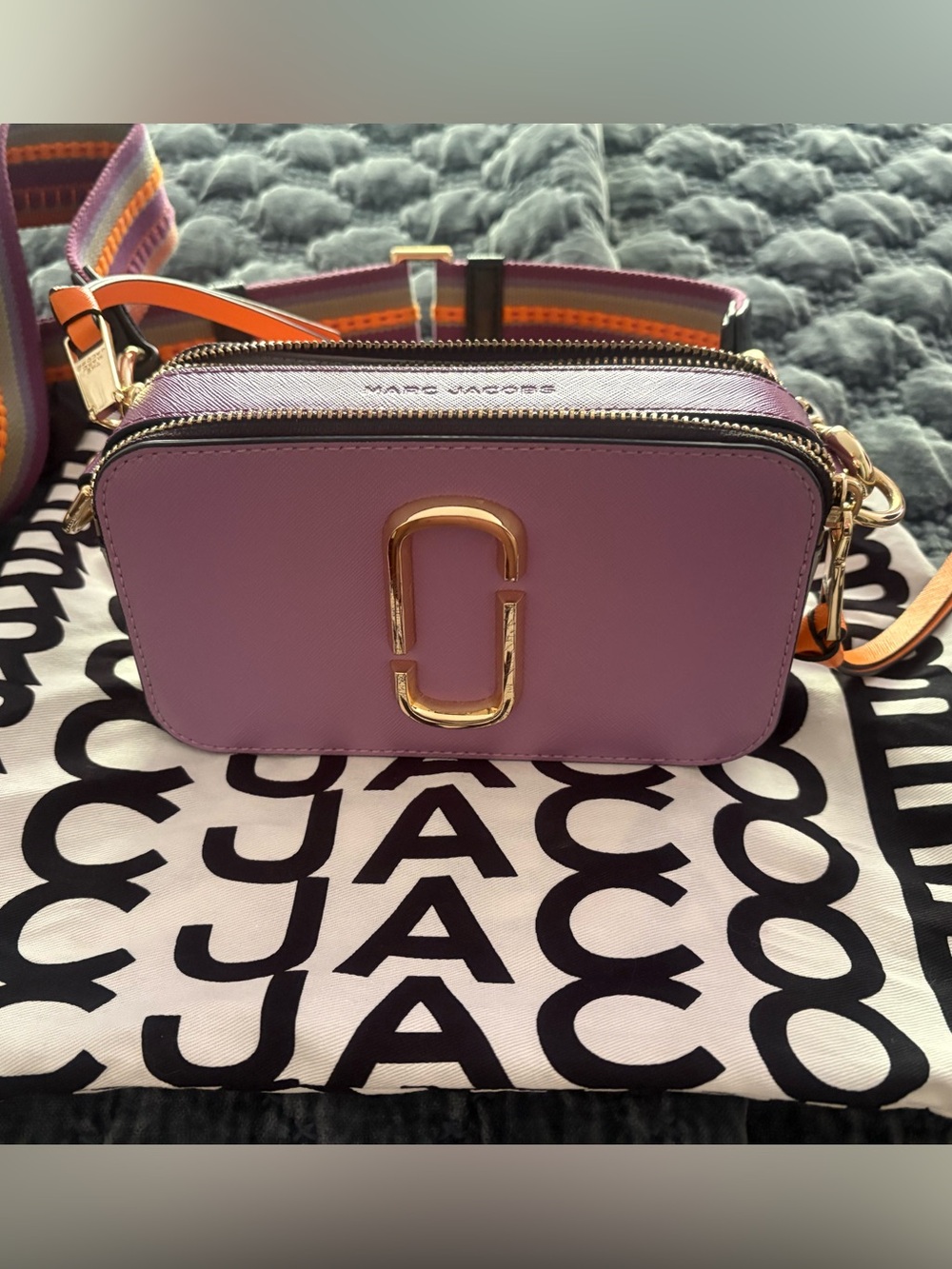 Marc Jacobs Lavender Snapshot DTM Bag with Striped Strap